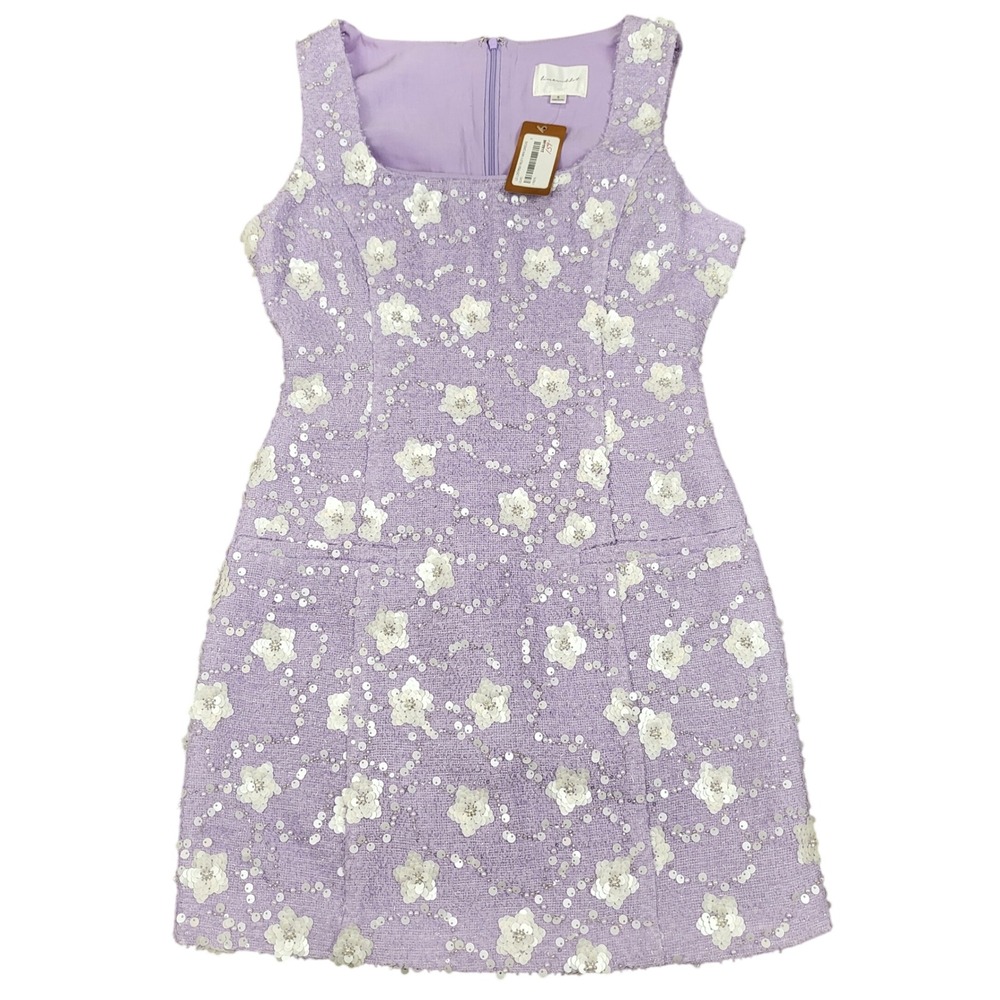 Line and Dot Riley Mini Dress Womens S‎ Lilac New Sequin Floral Tweed LD5785M